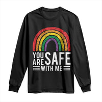 You Are Safe With Me Long Sleeve Shirt Retro Rainbow LGBTQ Ally Pride - Wonder Print Shop