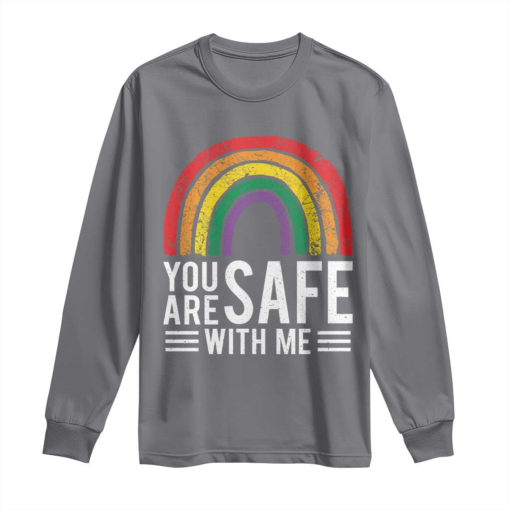 You Are Safe With Me Long Sleeve Shirt Retro Rainbow LGBTQ Ally Pride - Wonder Print Shop
