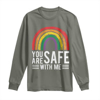 You Are Safe With Me Long Sleeve Shirt Retro Rainbow LGBTQ Ally Pride - Wonder Print Shop