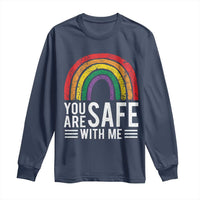 You Are Safe With Me Long Sleeve Shirt Retro Rainbow LGBTQ Ally Pride - Wonder Print Shop
