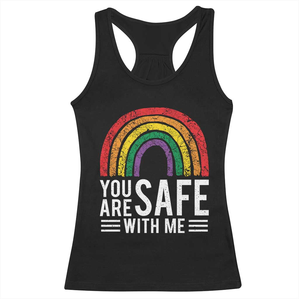 You Are Safe With Me Racerback Tank Top Retro Rainbow LGBTQ Ally Pride - Wonder Print Shop