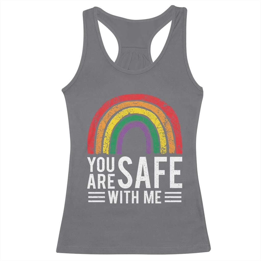 You Are Safe With Me Racerback Tank Top Retro Rainbow LGBTQ Ally Pride - Wonder Print Shop