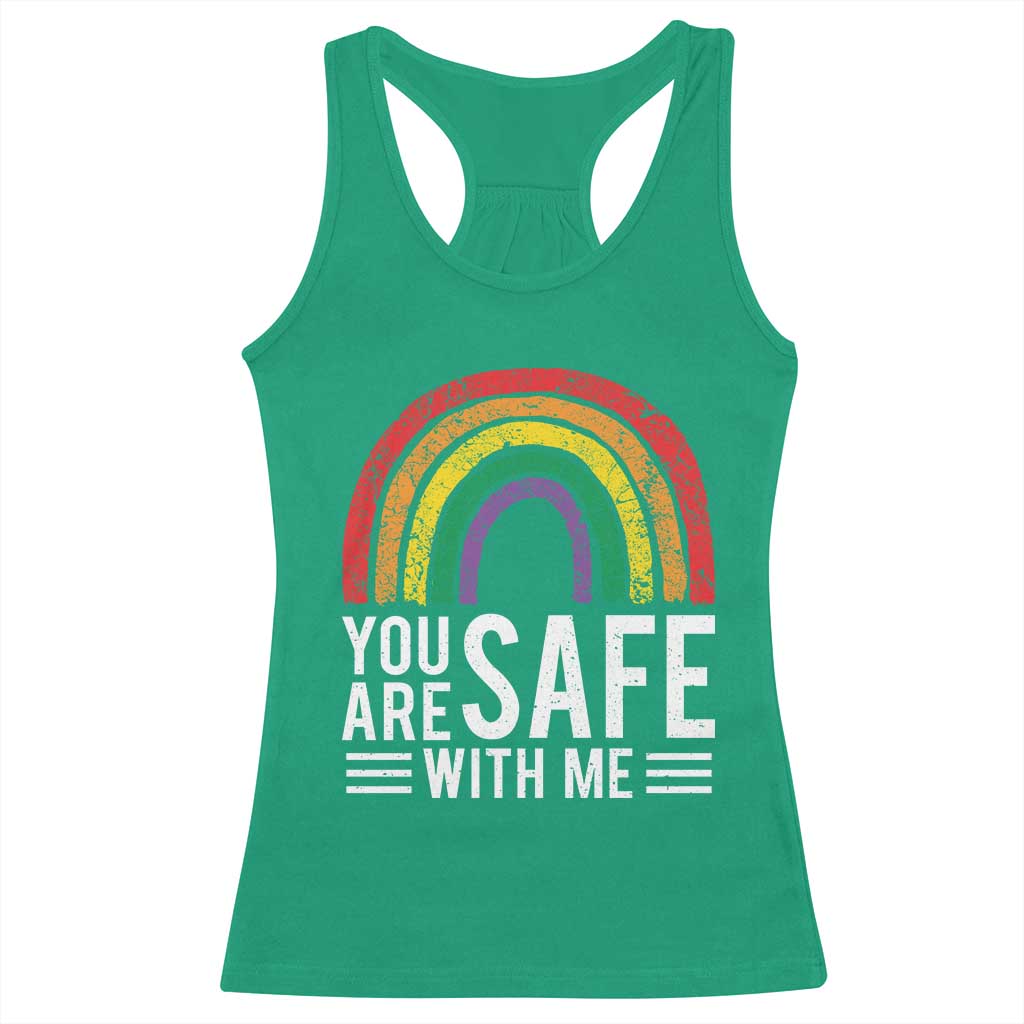You Are Safe With Me Racerback Tank Top Retro Rainbow LGBTQ Ally Pride - Wonder Print Shop