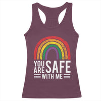 You Are Safe With Me Racerback Tank Top Retro Rainbow LGBTQ Ally Pride - Wonder Print Shop