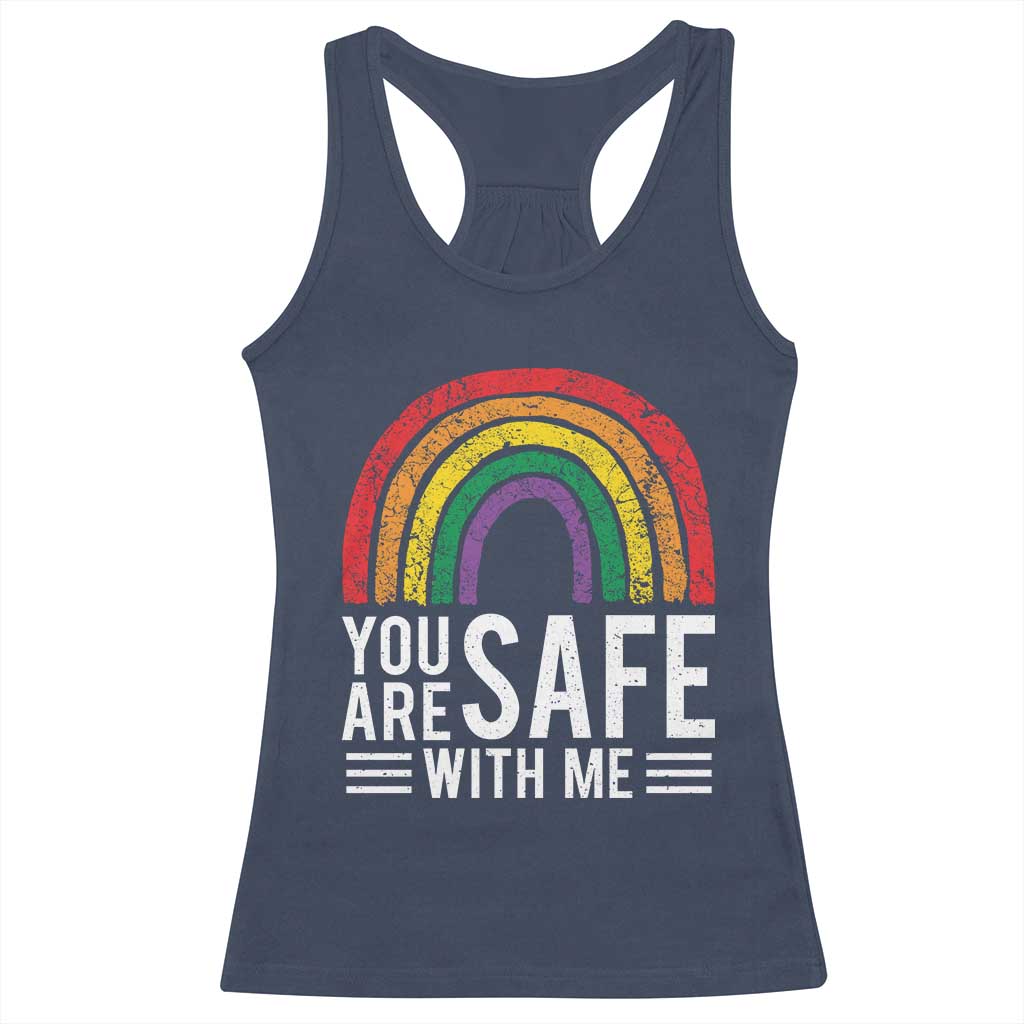 You Are Safe With Me Racerback Tank Top Retro Rainbow LGBTQ Ally Pride - Wonder Print Shop