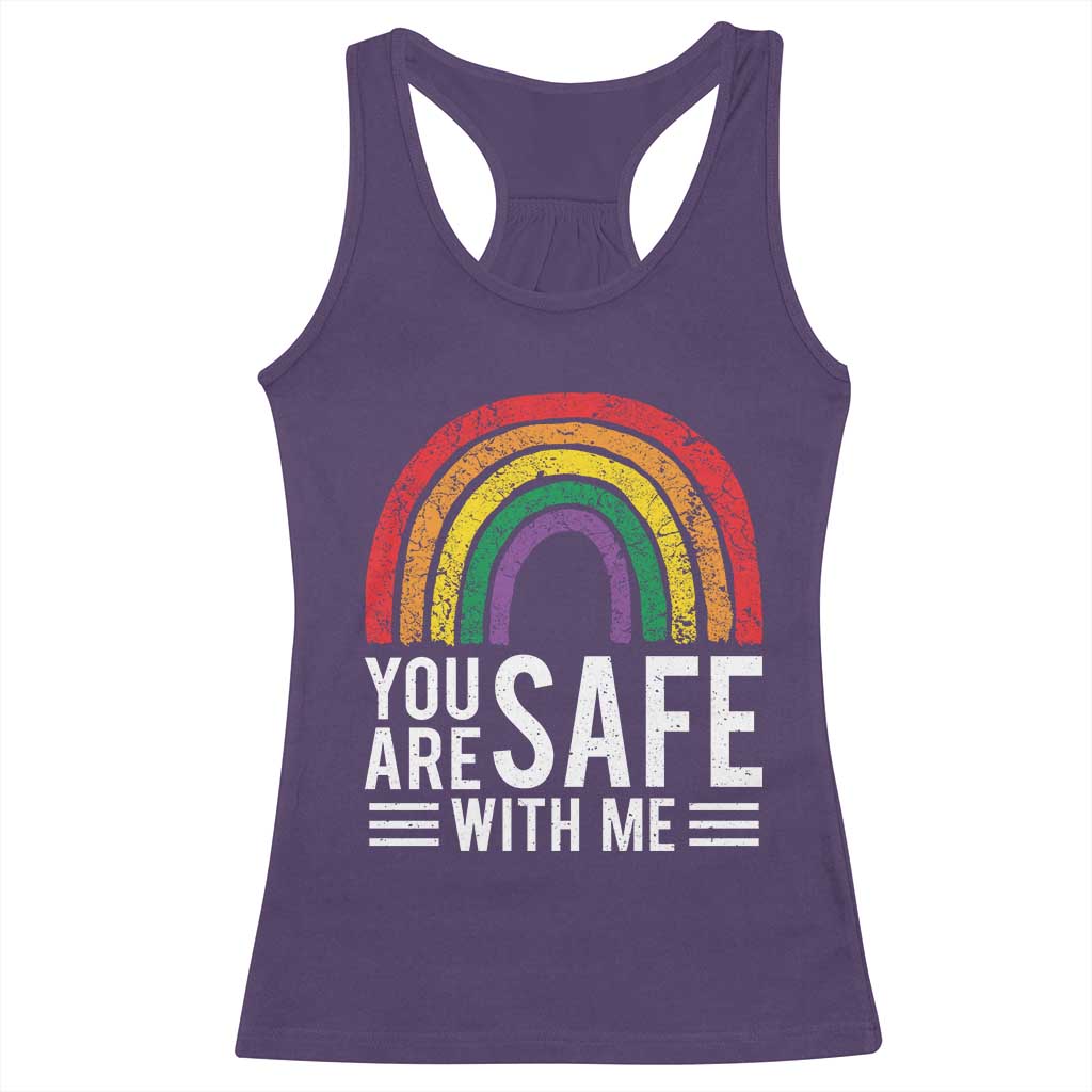You Are Safe With Me Racerback Tank Top Retro Rainbow LGBTQ Ally Pride - Wonder Print Shop