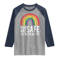 You Are Safe With Me Raglan Shirt Retro Rainbow LGBTQ Ally Pride - Wonder Print Shop