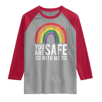 You Are Safe With Me Raglan Shirt Retro Rainbow LGBTQ Ally Pride - Wonder Print Shop