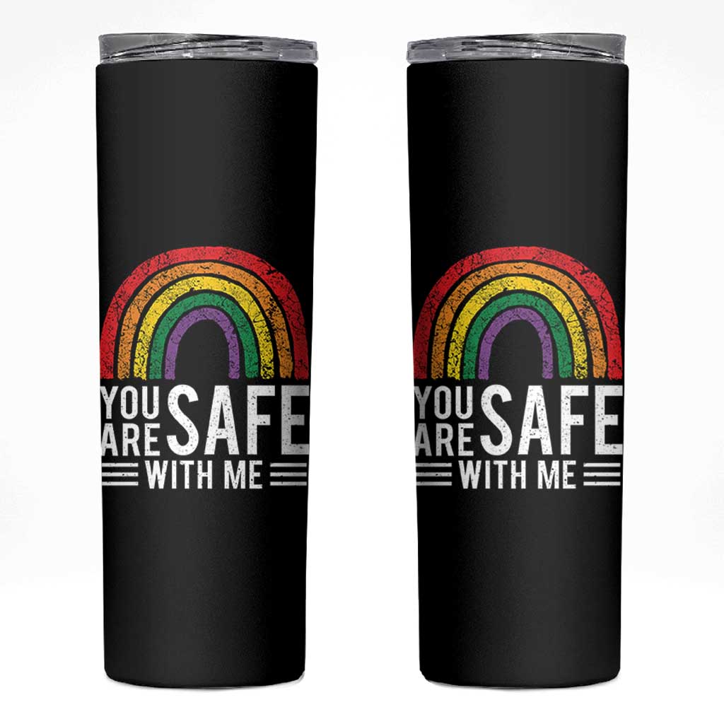 You Are Safe With Me Skinny Tumbler Retro Rainbow LGBTQ Ally Pride - Wonder Print Shop