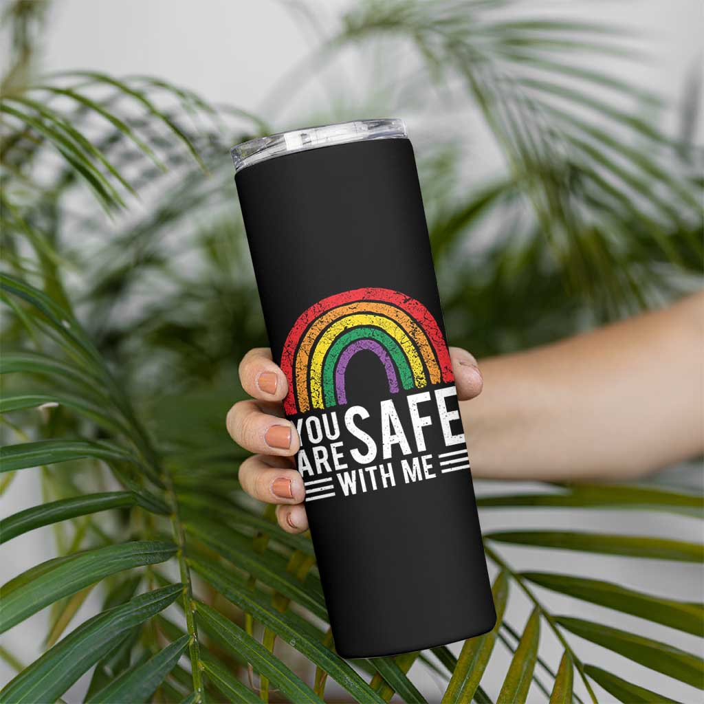 You Are Safe With Me Skinny Tumbler Retro Rainbow LGBTQ Ally Pride - Wonder Print Shop