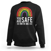 You Are Safe With Me Sweatshirt Retro Rainbow LGBTQ Ally Pride - Wonder Print Shop