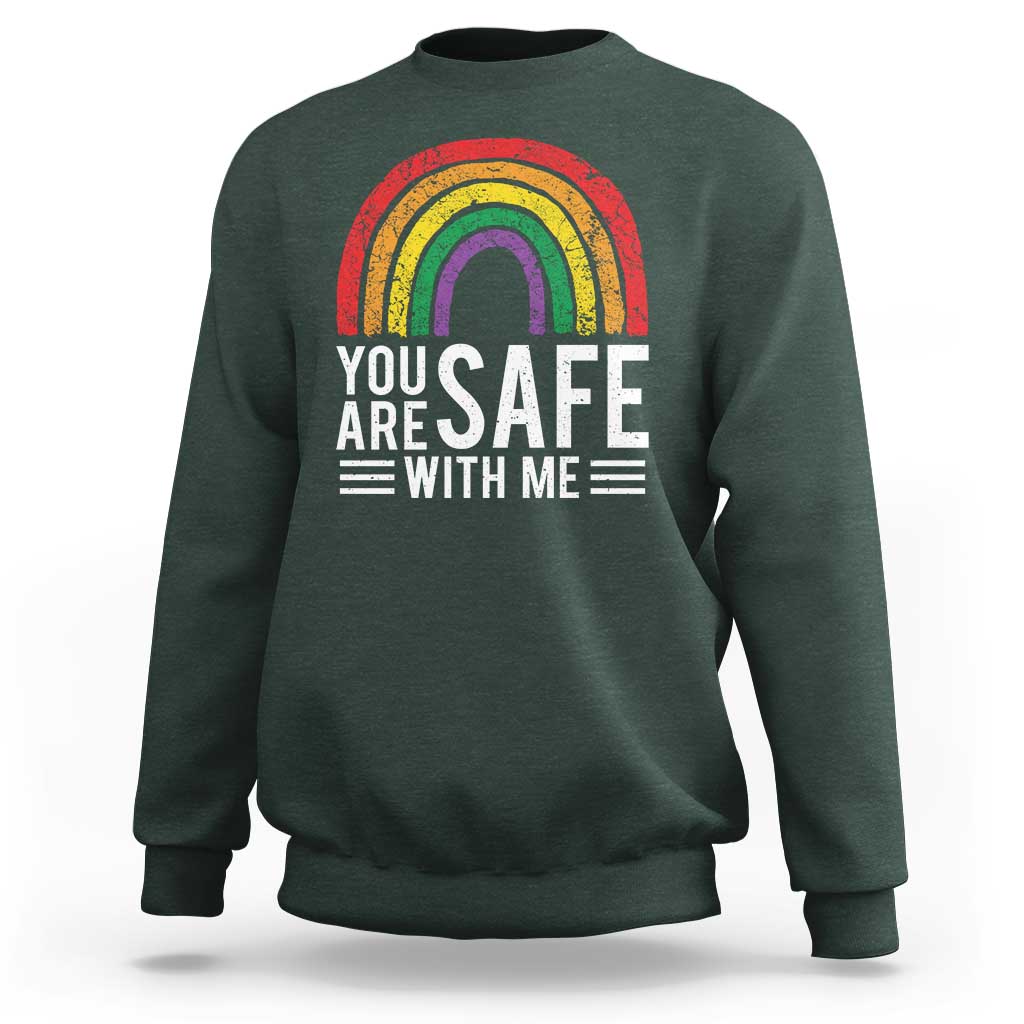 You Are Safe With Me Sweatshirt Retro Rainbow LGBTQ Ally Pride - Wonder Print Shop