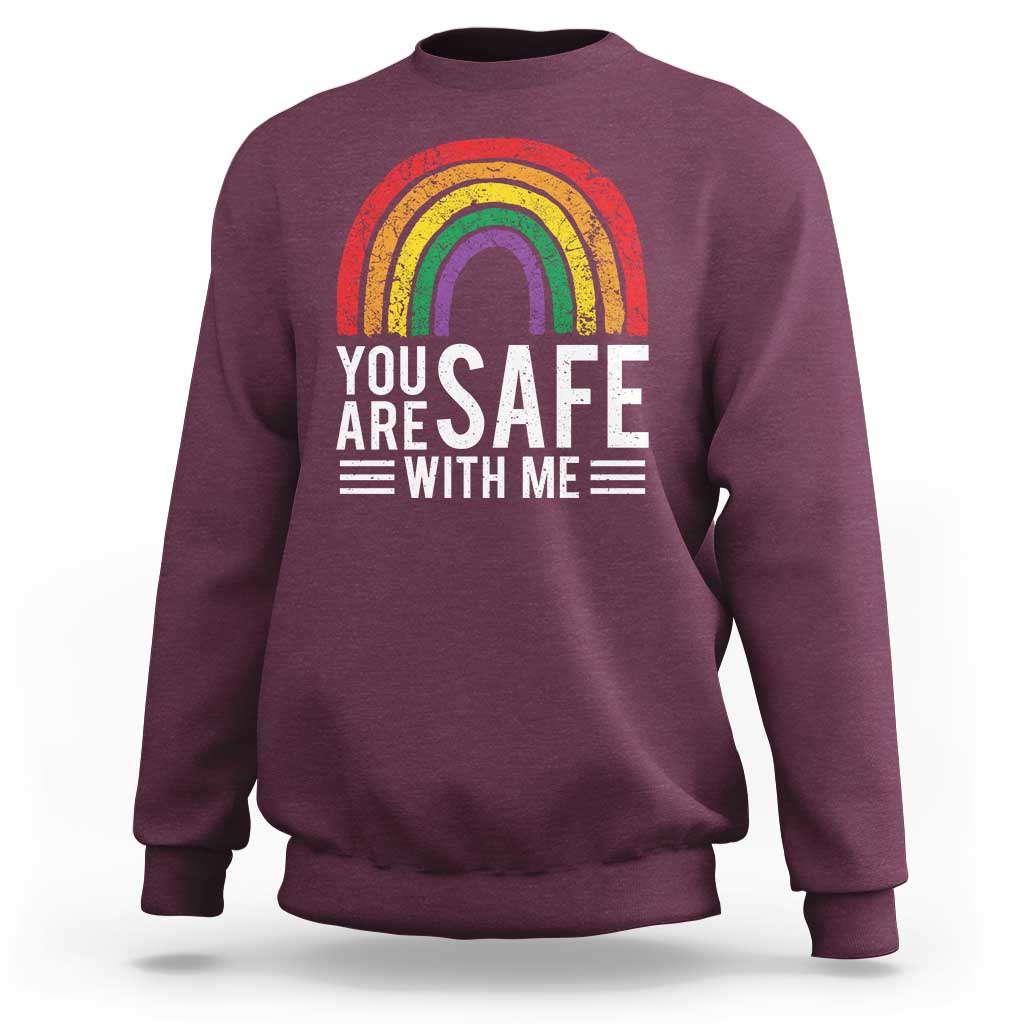 You Are Safe With Me Sweatshirt Retro Rainbow LGBTQ Ally Pride - Wonder Print Shop