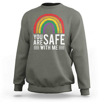 You Are Safe With Me Sweatshirt Retro Rainbow LGBTQ Ally Pride - Wonder Print Shop