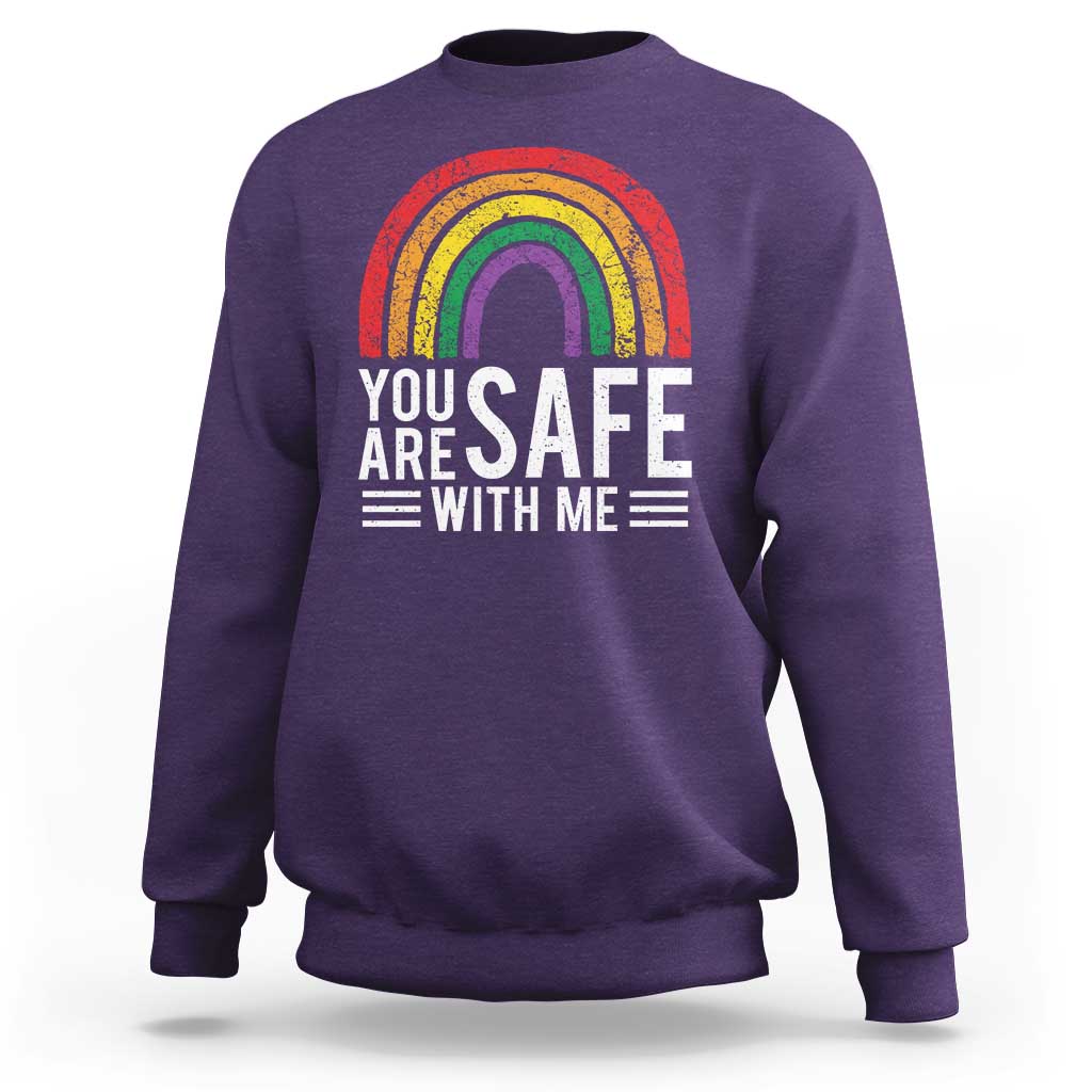You Are Safe With Me Sweatshirt Retro Rainbow LGBTQ Ally Pride - Wonder Print Shop