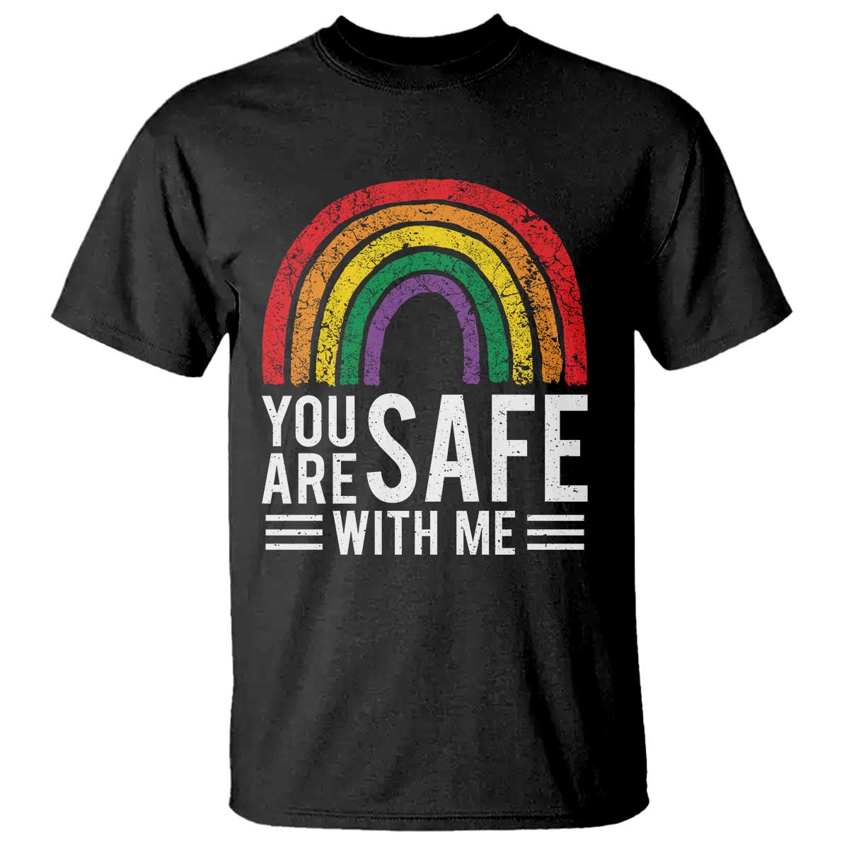 You Are Safe With Me T Shirt Retro Rainbow LGBTQ Ally Pride - Wonder Print Shop