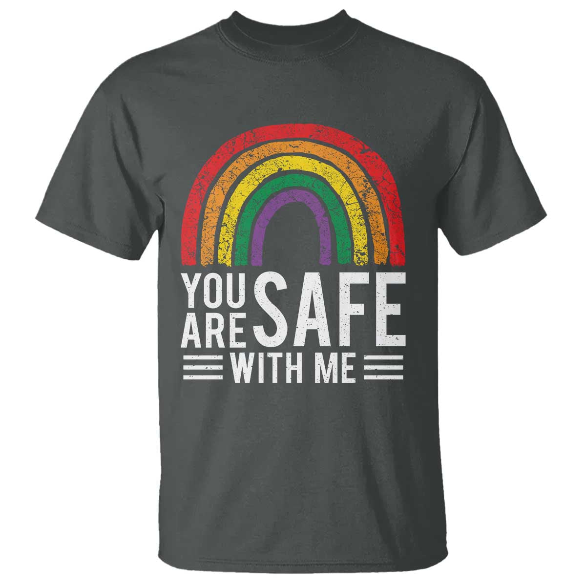 You Are Safe With Me T Shirt Retro Rainbow LGBTQ Ally Pride - Wonder Print Shop