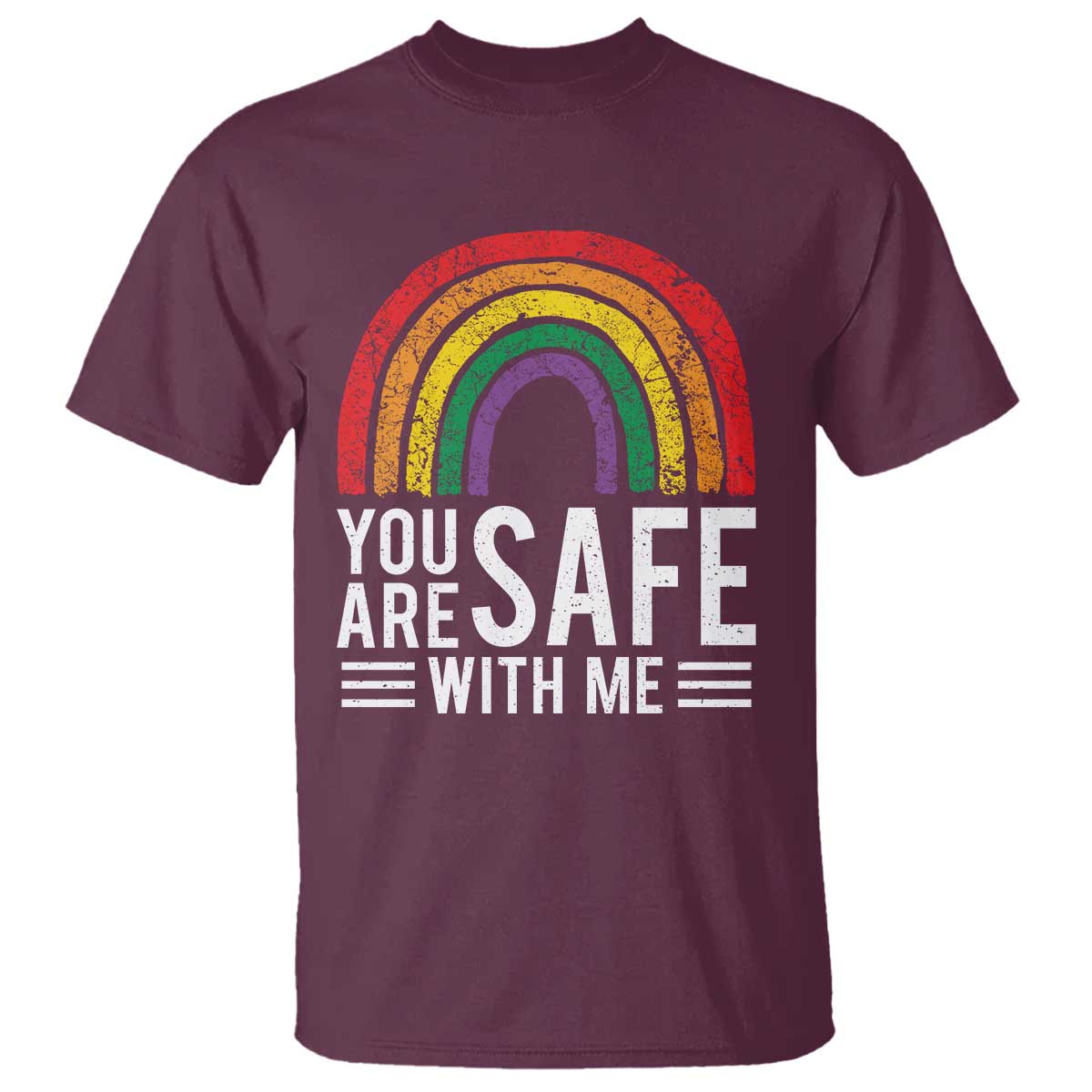You Are Safe With Me T Shirt Retro Rainbow LGBTQ Ally Pride - Wonder Print Shop