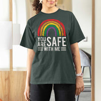 You Are Safe With Me T Shirt For Women Retro Rainbow LGBTQ Ally Pride - Wonder Print Shop