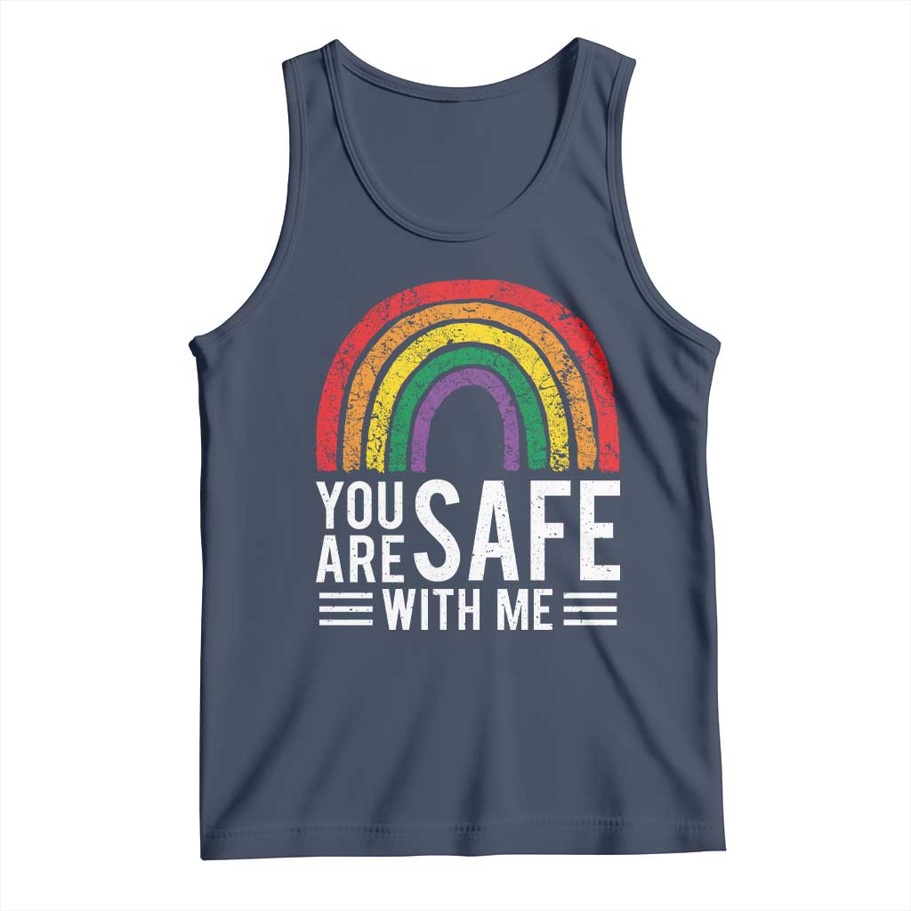 You Are Safe With Me Tank Top Retro Rainbow LGBTQ Ally Pride - Wonder Print Shop