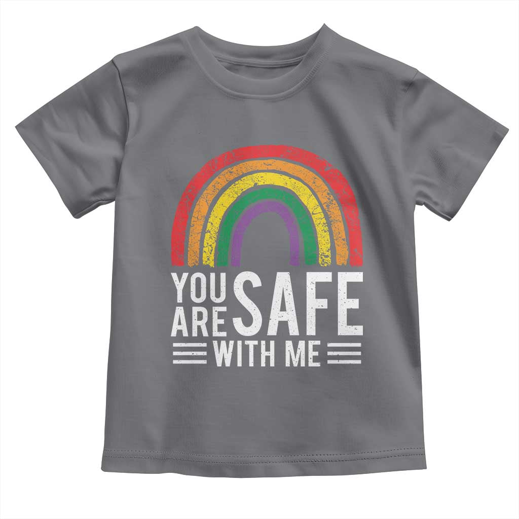 You Are Safe With Me Toddler T Shirt Retro Rainbow LGBTQ Ally Pride - Wonder Print Shop