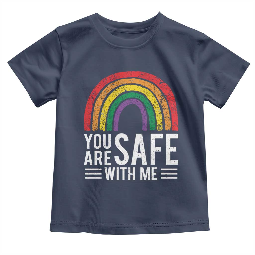 You Are Safe With Me Toddler T Shirt Retro Rainbow LGBTQ Ally Pride - Wonder Print Shop