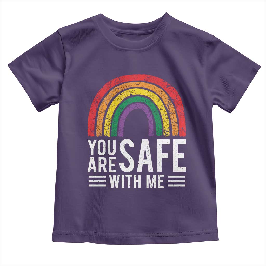 You Are Safe With Me Toddler T Shirt Retro Rainbow LGBTQ Ally Pride - Wonder Print Shop