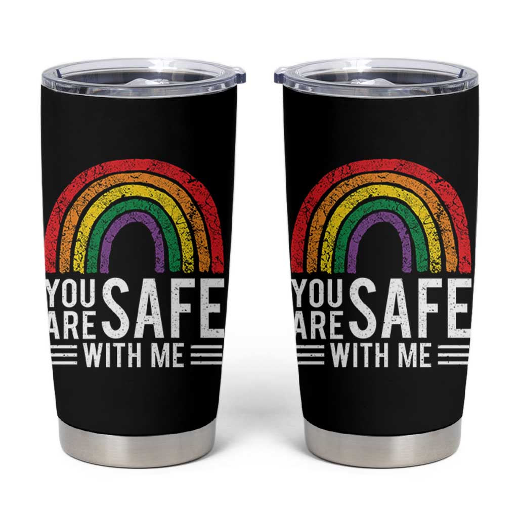 You Are Safe With Me Tumbler Cup Retro Rainbow LGBTQ Ally Pride - Wonder Print Shop