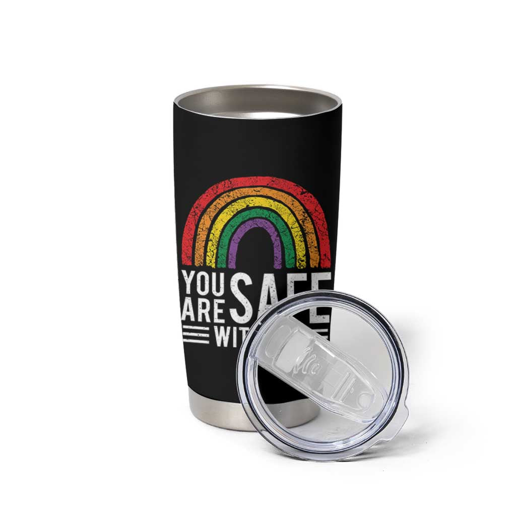 You Are Safe With Me Tumbler Cup Retro Rainbow LGBTQ Ally Pride - Wonder Print Shop