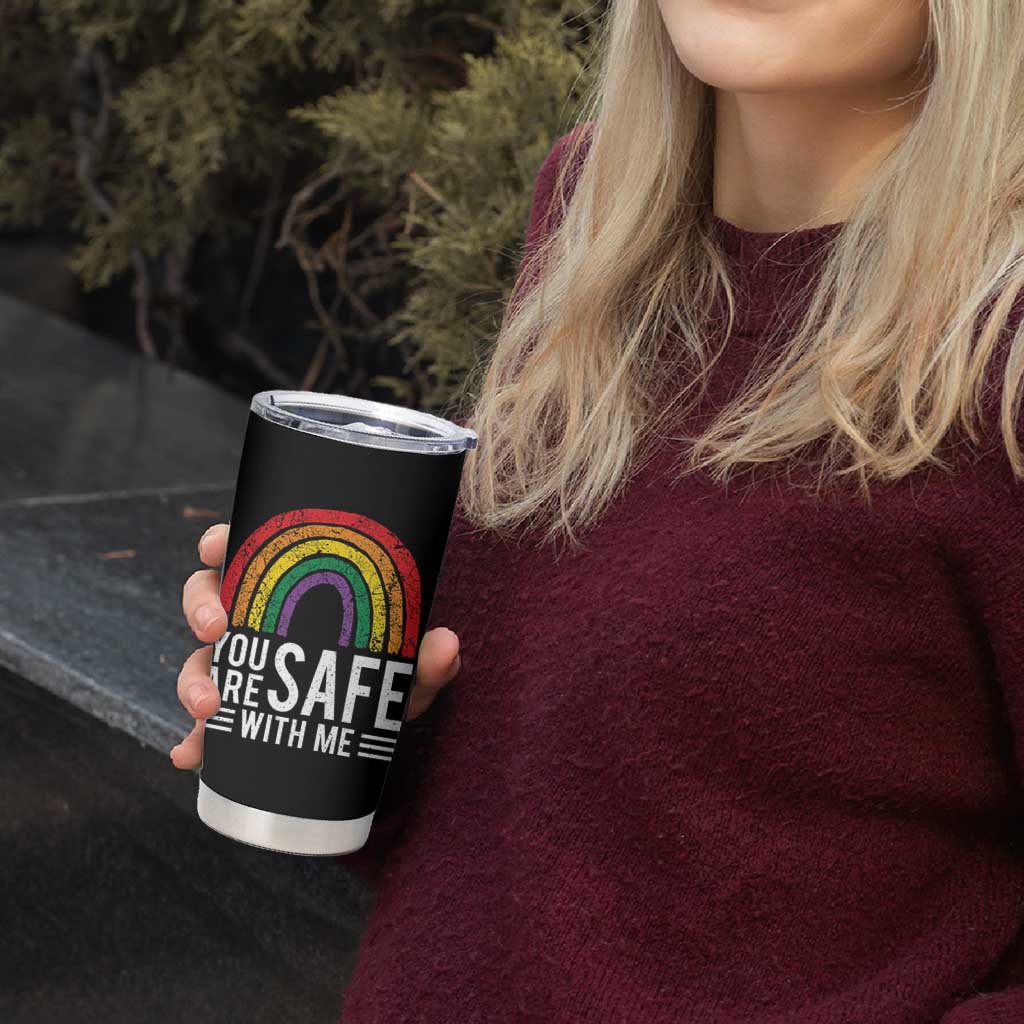 You Are Safe With Me Tumbler Cup Retro Rainbow LGBTQ Ally Pride - Wonder Print Shop