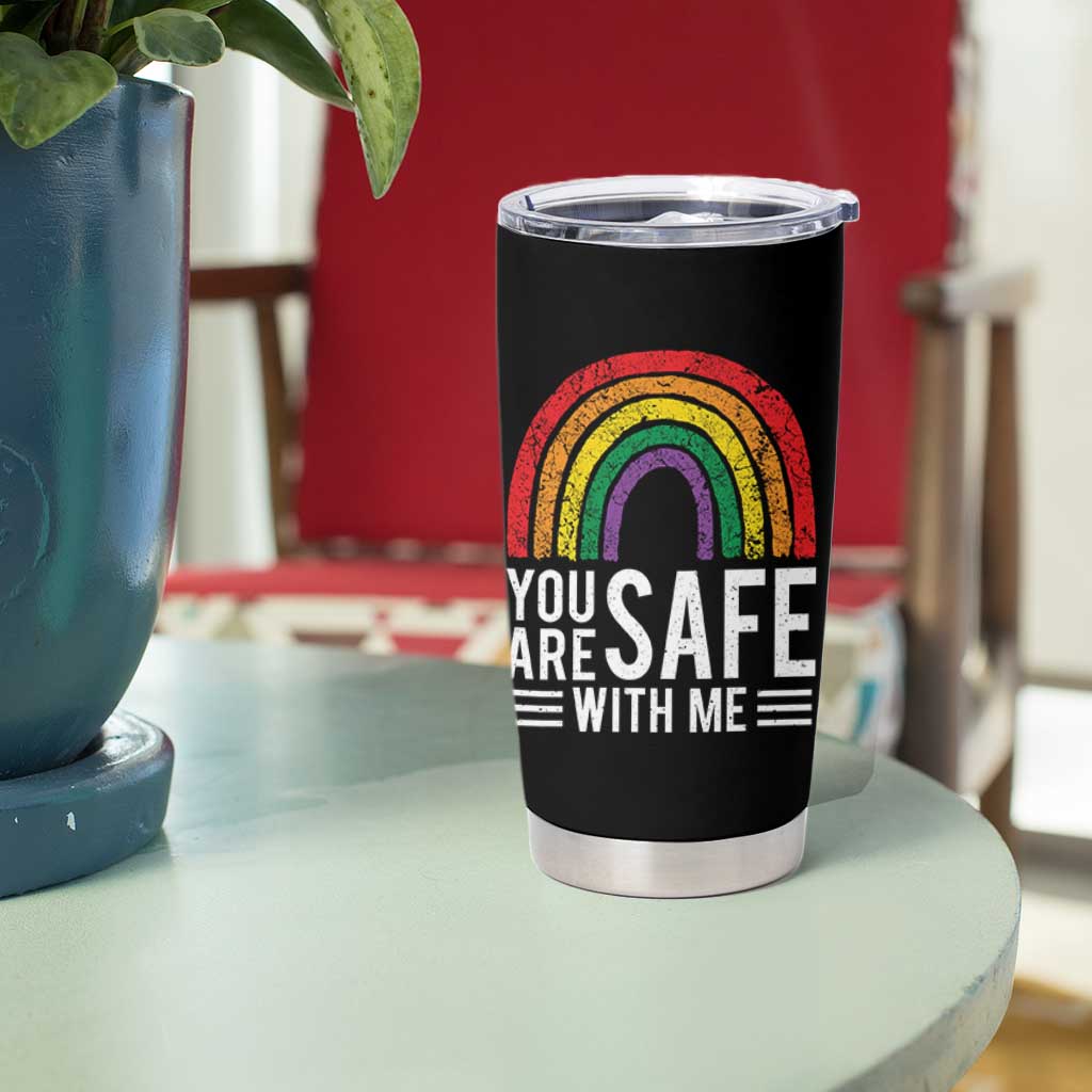 You Are Safe With Me Tumbler Cup Retro Rainbow LGBTQ Ally Pride - Wonder Print Shop