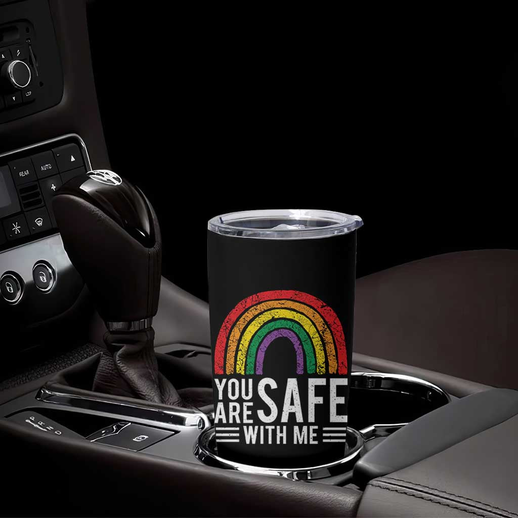 You Are Safe With Me Tumbler Cup Retro Rainbow LGBTQ Ally Pride - Wonder Print Shop