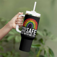 You Are Safe With Me Tumbler With Handle Retro Rainbow LGBTQ Ally Pride - Wonder Print Shop