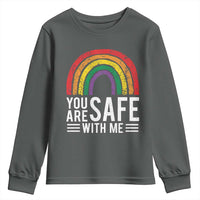 You Are Safe With Me Youth Sweatshirt Retro Rainbow LGBTQ Ally Pride - Wonder Print Shop