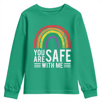 You Are Safe With Me Youth Sweatshirt Retro Rainbow LGBTQ Ally Pride - Wonder Print Shop