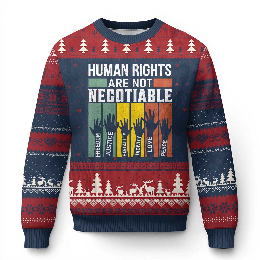 Human Rights Ugly Christmas Sweater Are Not Negotiable Retro Equality Statement - Wonder Print Shop