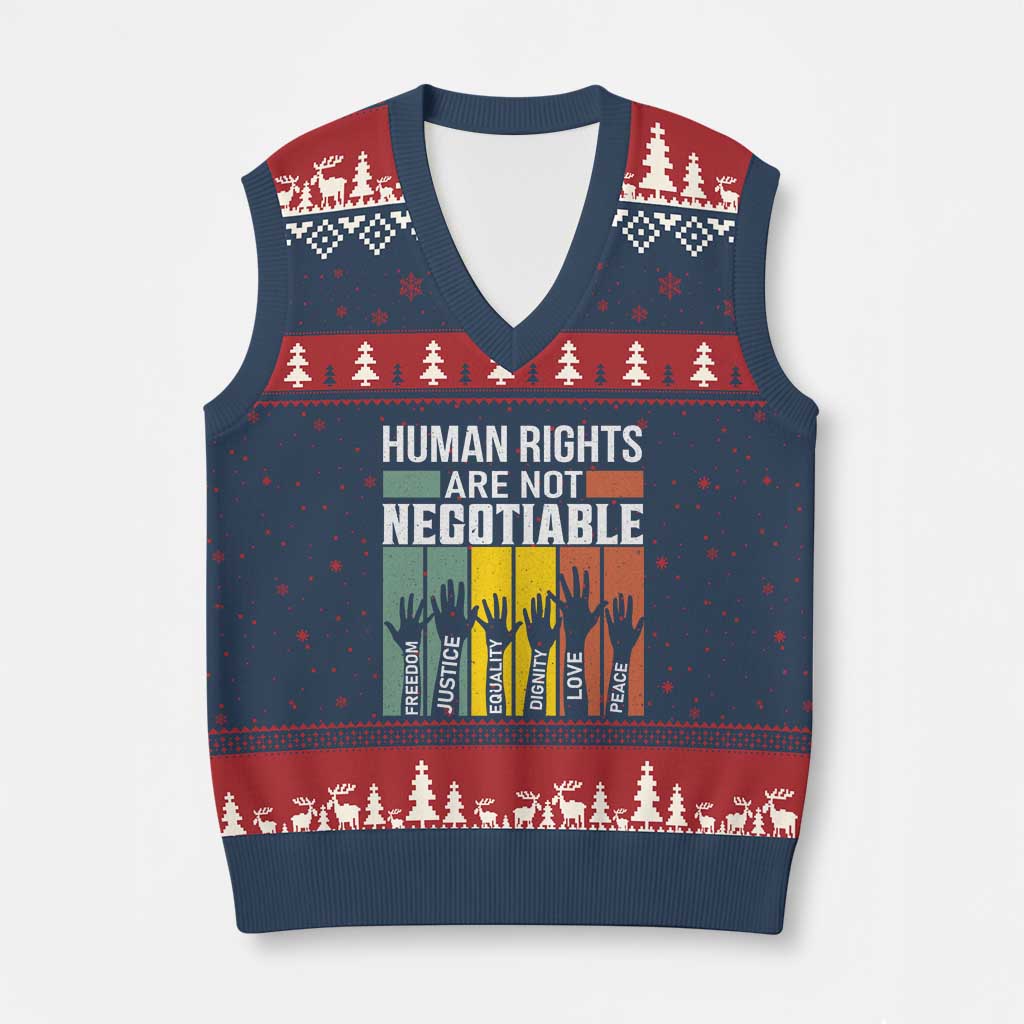 Human Rights V-Neck Knit Sweater Vest Are Not Negotiable Retro Equality Statement - Wonder Print Shop