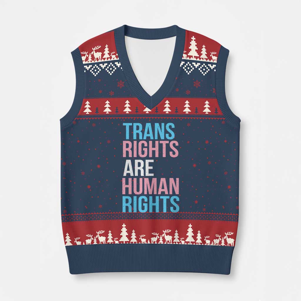 Trans Rights V-Neck Knit Sweater Vest Human Rights Transgender Pride Gender Equality - Wonder Print Shop
