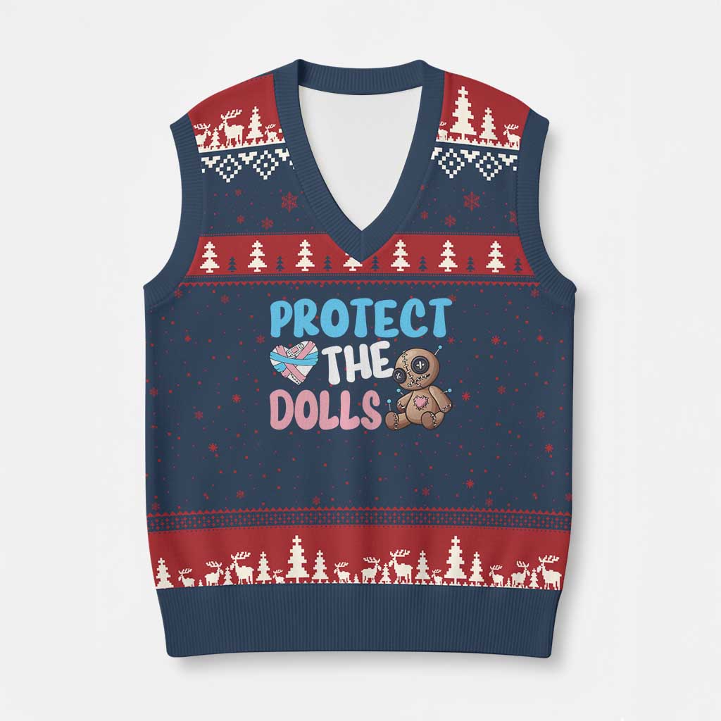 Protect The Dolls V-Neck Knit Sweater Vest Transgender Trans Pride - Wonder Print Shop