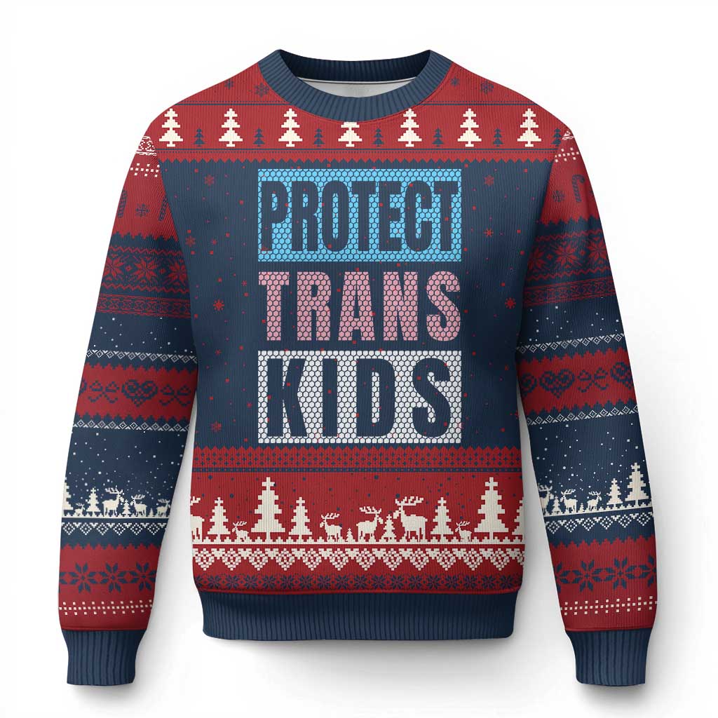 Protect Trans Kids Ugly Christmas Sweater Transgender Pride Trans Rights Social Justice - Wonder Print Shop