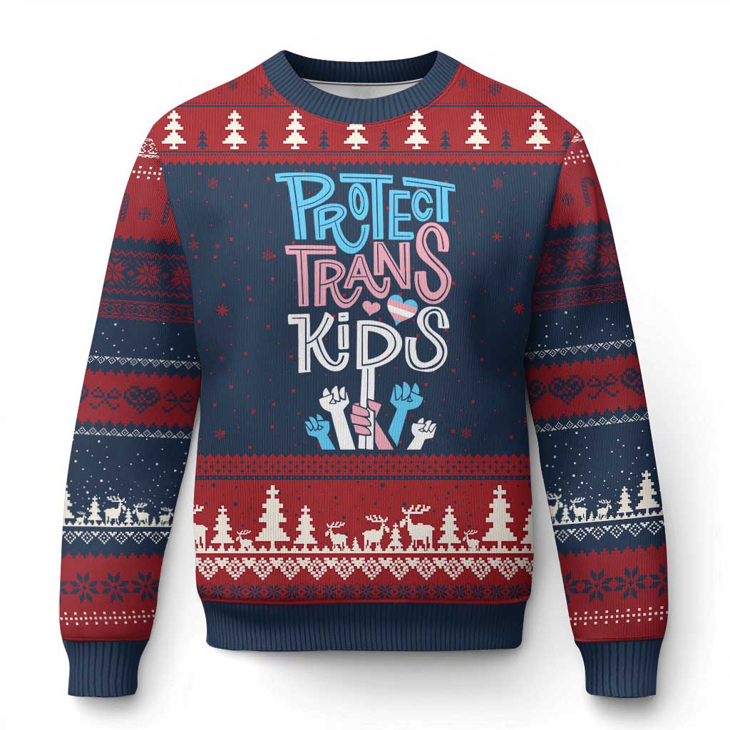 Protect Trans Kids Ugly Christmas Sweater Transgender Pride Social Justice - Wonder Print Shop