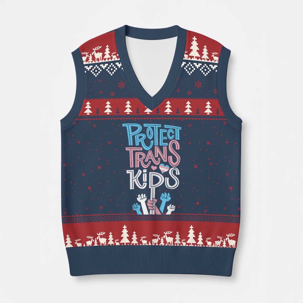 Protect Trans Kids V-Neck Knit Sweater Vest Transgender Pride Social Justice - Wonder Print Shop