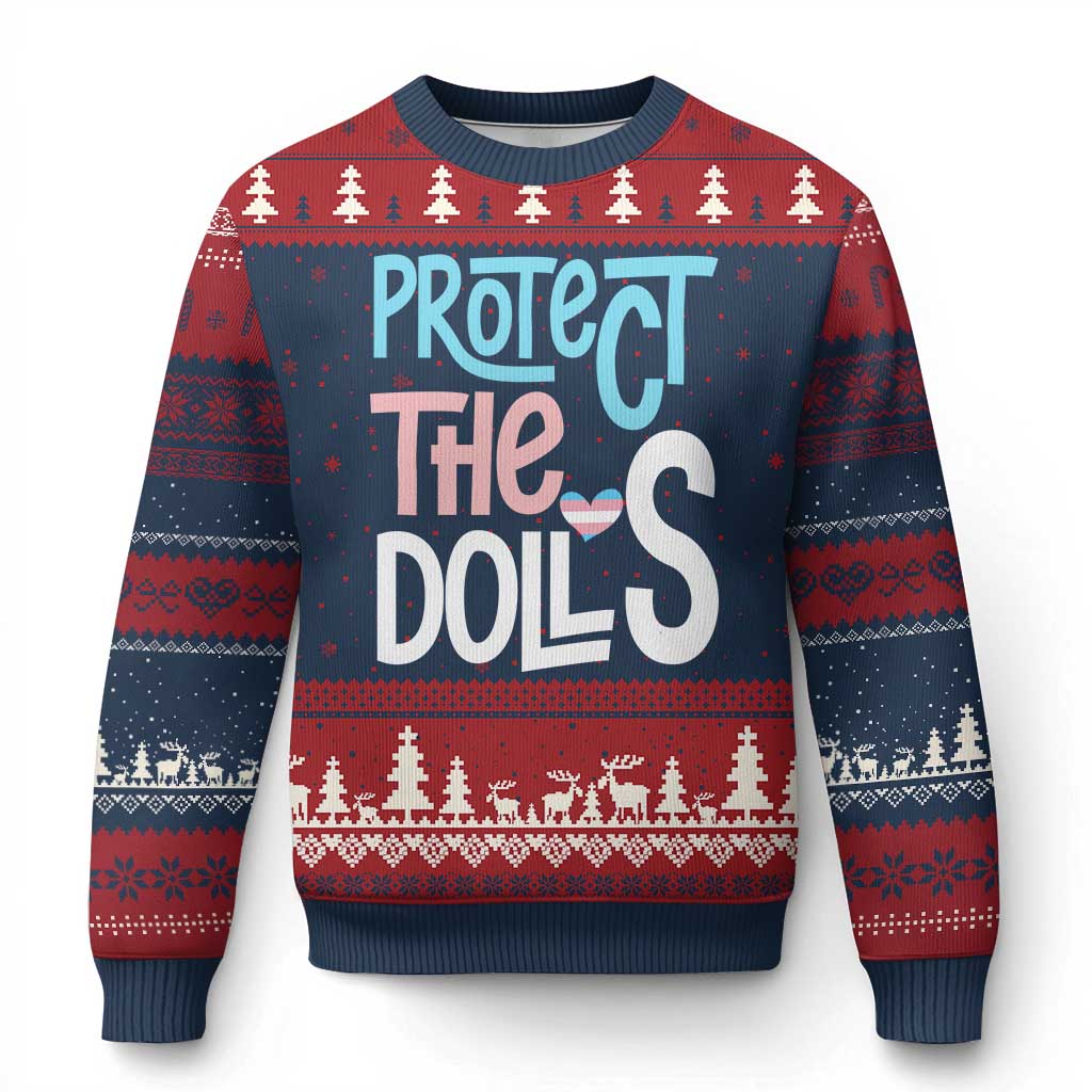 Protect The Dolls Ugly Christmas Sweater Transgender Trans Pride Social Justice - Wonder Print Shop