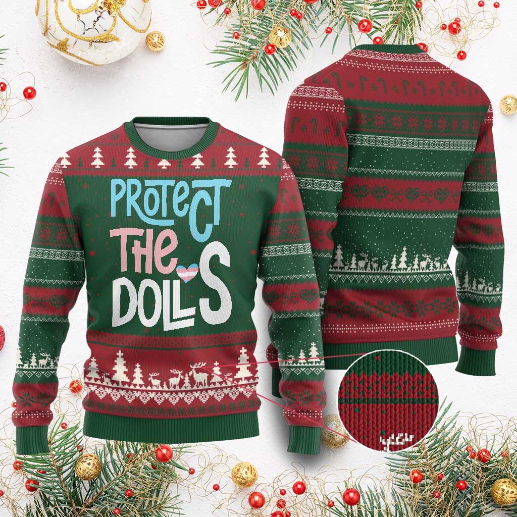 Protect The Dolls Ugly Christmas Sweater Transgender Trans Pride Social Justice - Wonder Print Shop