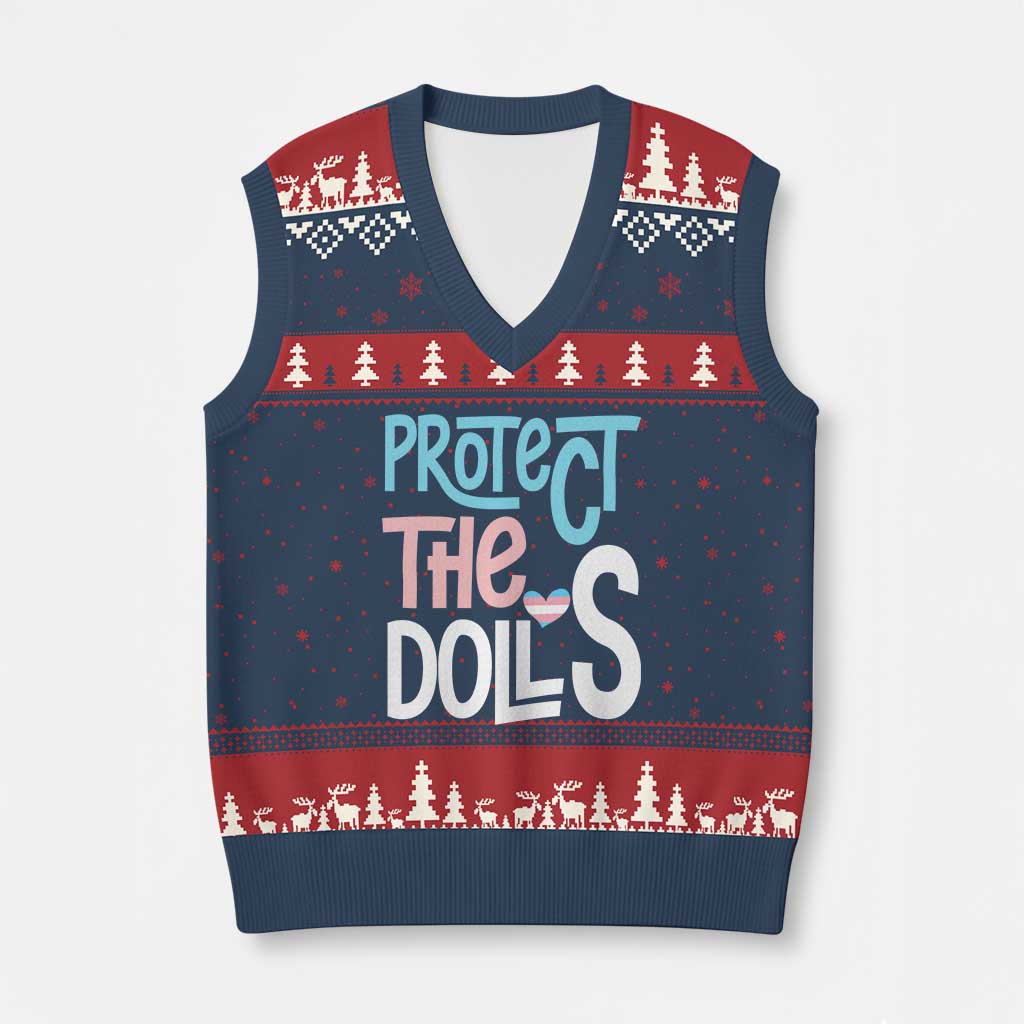 Protect The Dolls V-Neck Knit Sweater Vest Transgender Trans Pride Social Justice - Wonder Print Shop