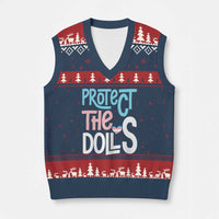 Protect The Dolls V-Neck Knit Sweater Vest Transgender Trans Pride Social Justice - Wonder Print Shop