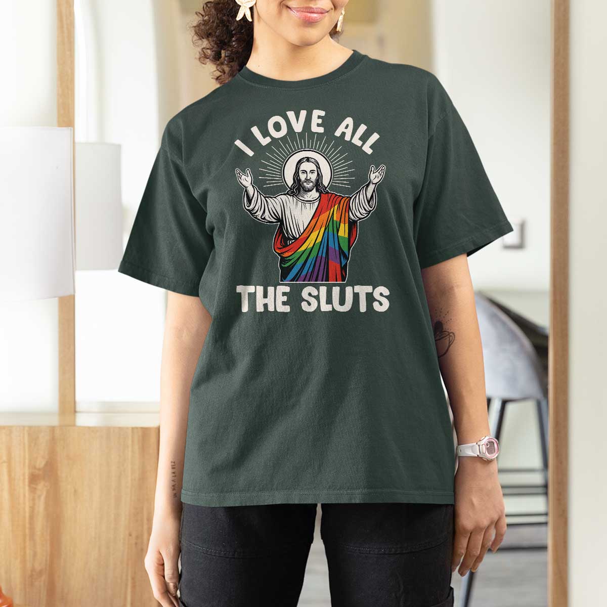 LGBTQ Jesus T Shirt For Women I Love All The Sluts