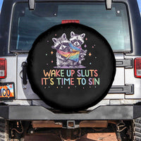 Funny Racoon Pride Spare Tire Cover Wake Up Sluts It Is Time To Sin LGBTQ Rainbow Flag - Wonder Print Shop