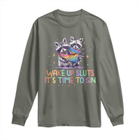 Funny Racoon Pride Long Sleeve Shirt Wake Up Sluts It Is Time To Sin LGBTQ Rainbow Flag - Wonder Print Shop