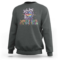 Funny Racoon Pride Sweatshirt Wake Up Sluts It Is Time To Sin LGBTQ Rainbow Flag - Wonder Print Shop